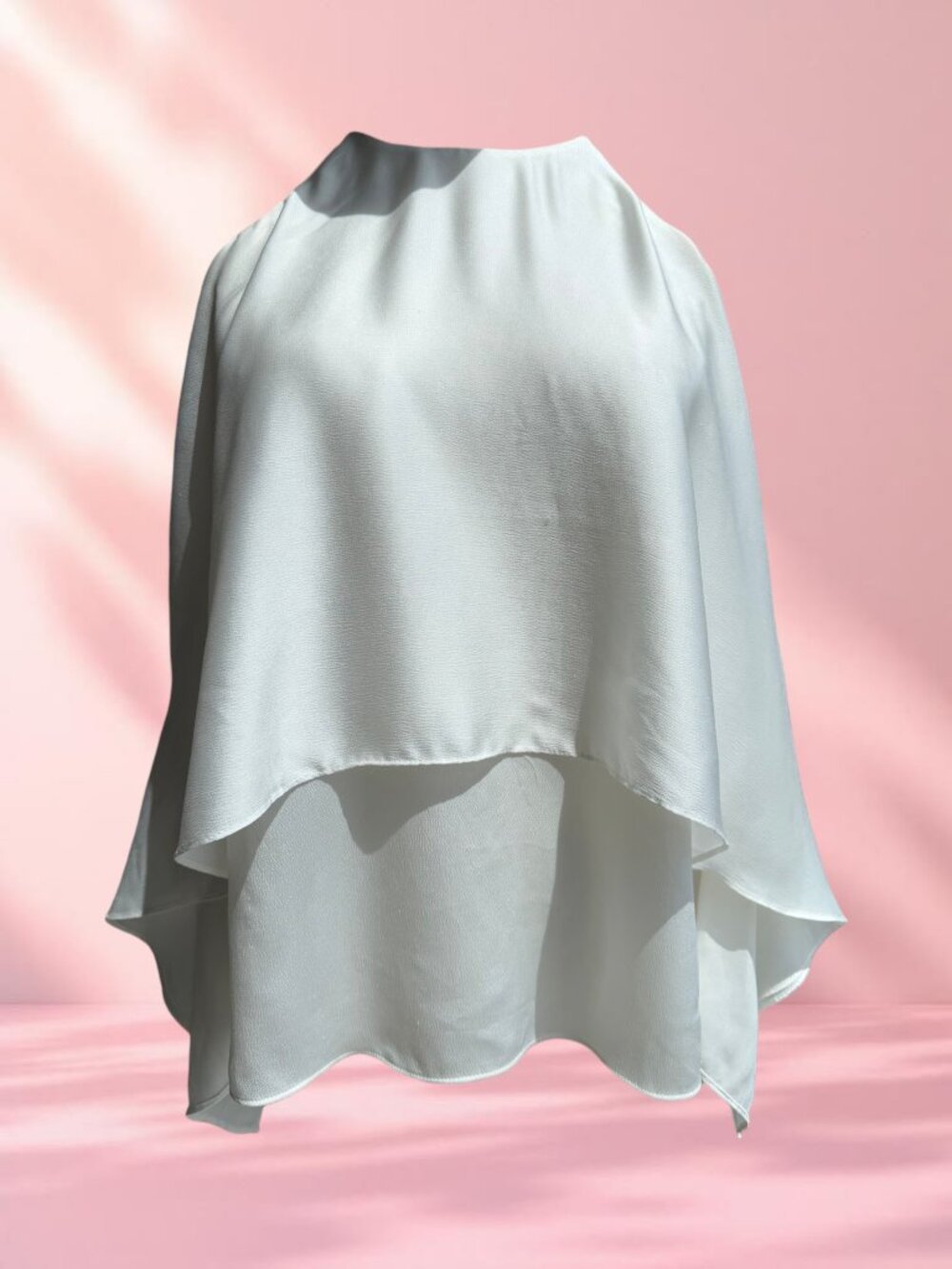 1.STATE White Cape Overlay Blouse XS Elegant Minimalist Layered Sleeveless Top